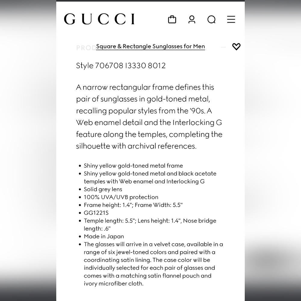 Gucci Black and Gold Unisex Sunglasses GG1221S 001 - Picture 15 of 16